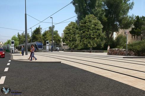 כך תיראה הרכבת הקלה ברחוב שרגאי, סמוך לרנה קסין הדמיה: תכנית אב לתחבורה 